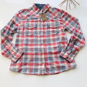 NWT JACHS Girlfriend Plaid snap button shirt sz M